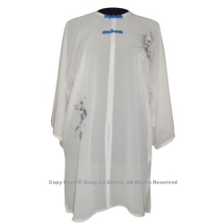 UC125 - White Shawl with Sliver/Blue Flower Embroidery and Blue Button