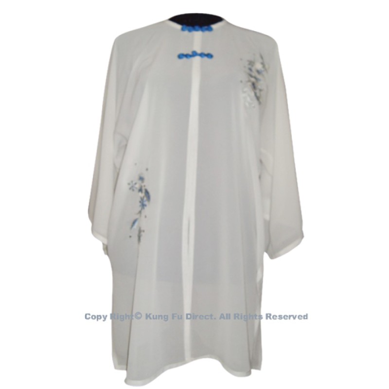UC125 - White Shawl with Sliver/Blue Flower Embroidery and Blue Button