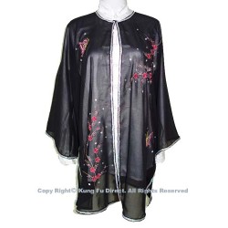 UC135 - Black Shawl with Flower Embroidery/Sliver Color Trim