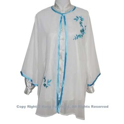 UC137 - White Shawl with Blue Leaf Embroidery