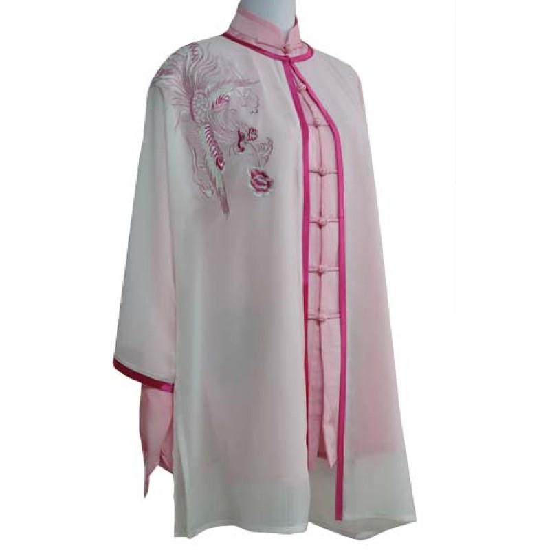 UC138 - White Shawl with Phoenix Embroidery Red Trim