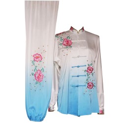 UC202 - White and Blue Gradient Flower Design Embroidery Long Sleeves