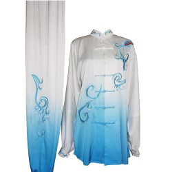 UC203 - White and Blue Gradient Phoenix Embroidery Long Sleeves