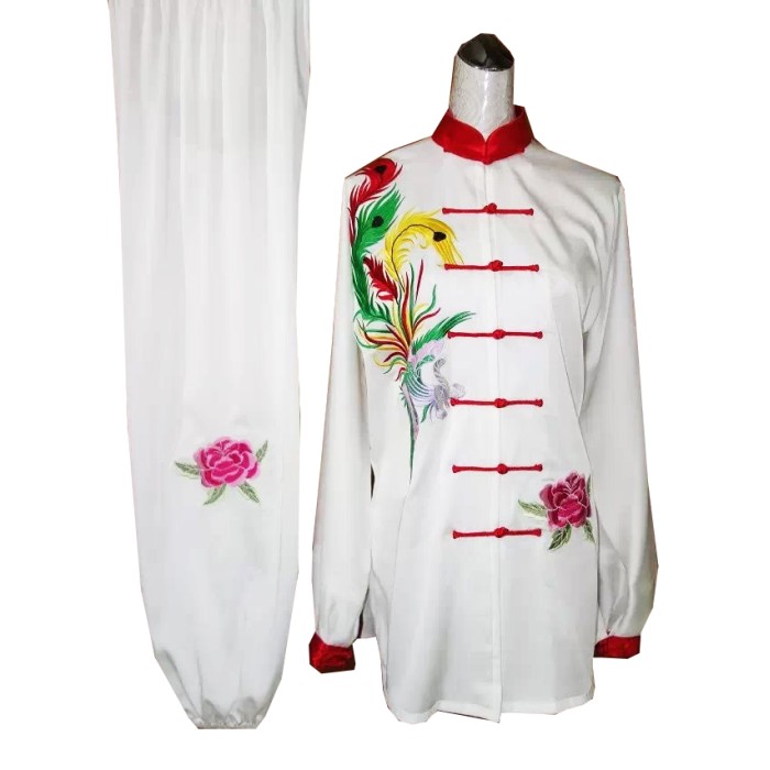 UC401 - Tai Chi Uniform in White/Red with Phoenix Embroidery