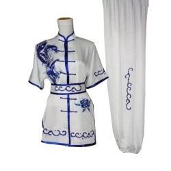 UC404 - White Uniform with Blue Trim and Embroidery