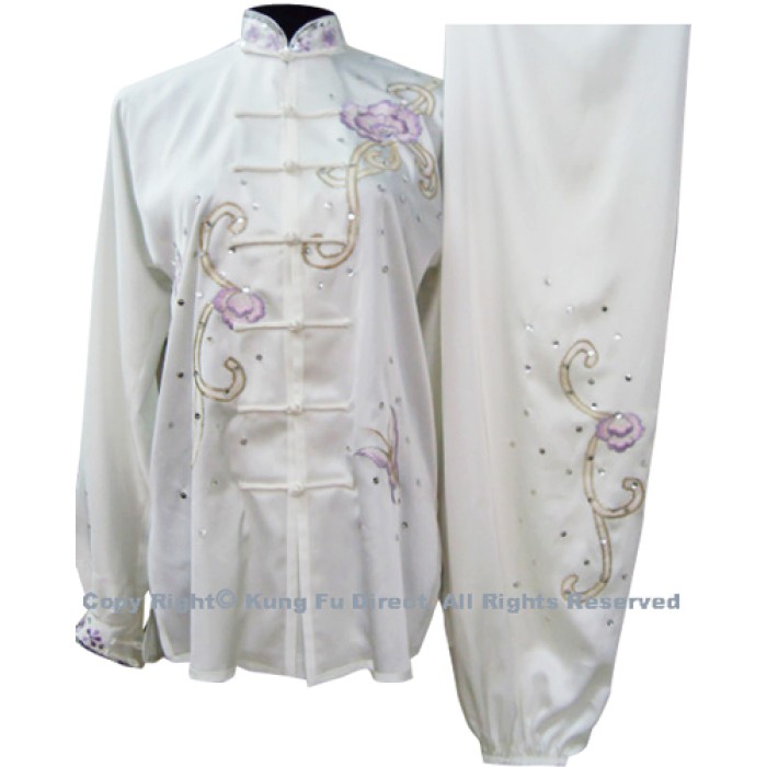 UC802 - White Uniform With Light Purple Flower Embroidery and White Jewel