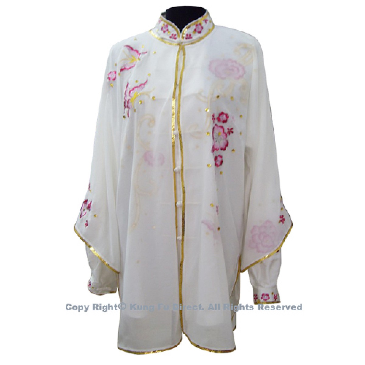 UC803 - White Uniform With Pink Flower Embroidery and White Jewel
