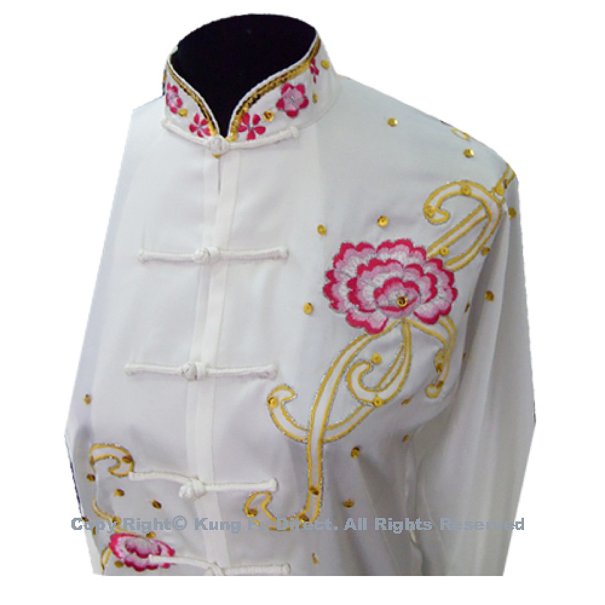 UC803 - White Uniform With Pink Flower Embroidery and White Jewel
