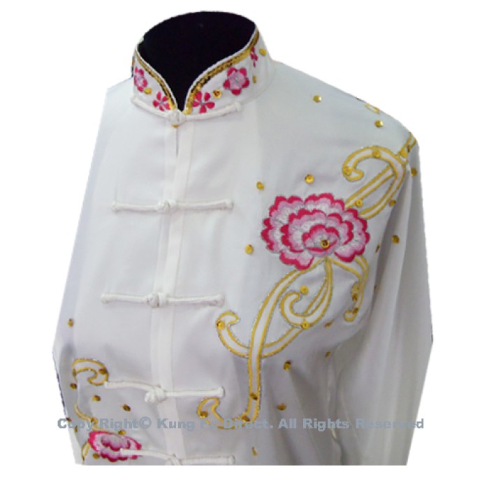 UC803 - White Uniform With Pink Flower Embroidery and White Jewel