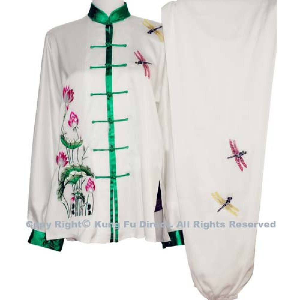 UC849 - White Uniform with Green Lotus Flower Embroidery