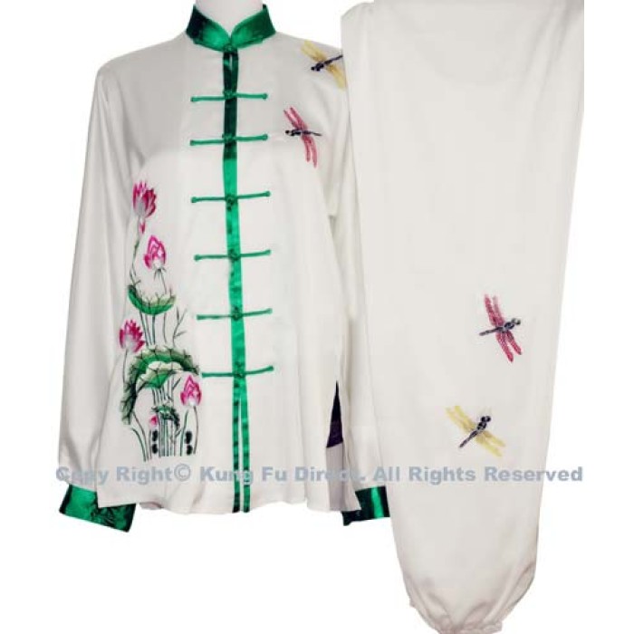 UC849 - White Uniform with Green Lotus Flower Embroidery