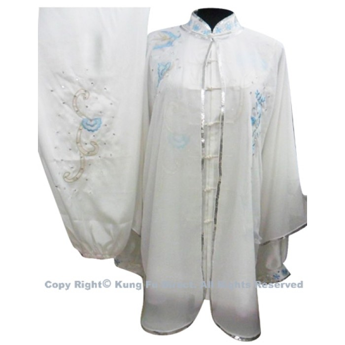 UC876 - White Uniform With Light Blue Flower Embroidery and White Jewel