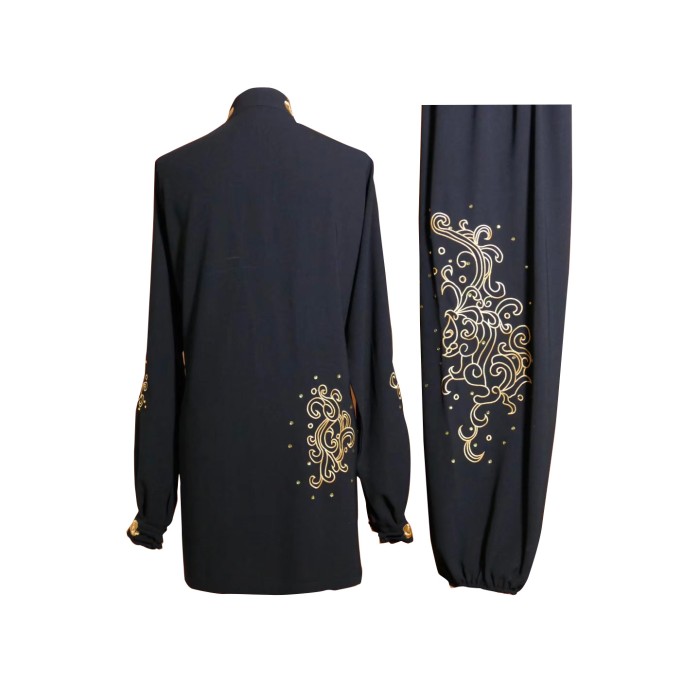 UC2022-52 Black & Gold Phoenix Water Wave Embroidery Wushu Uniform