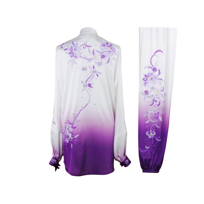 UC2022-55 White & Purple Gradient Flower Embroidery Wushu Uniform