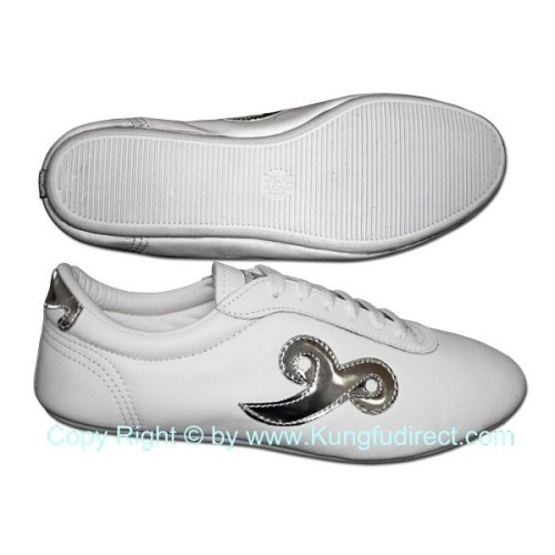 White Leather Wushu Shoes with Cloud Design