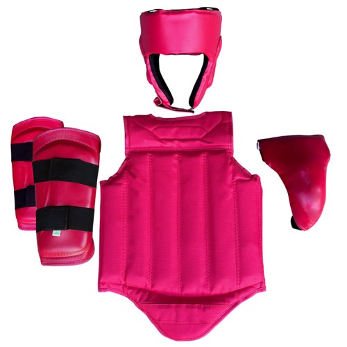 Athlete wearing SD004 Martial Arts Protectors Set in red, providing superior protection during sanda, boxing, and sparring training
