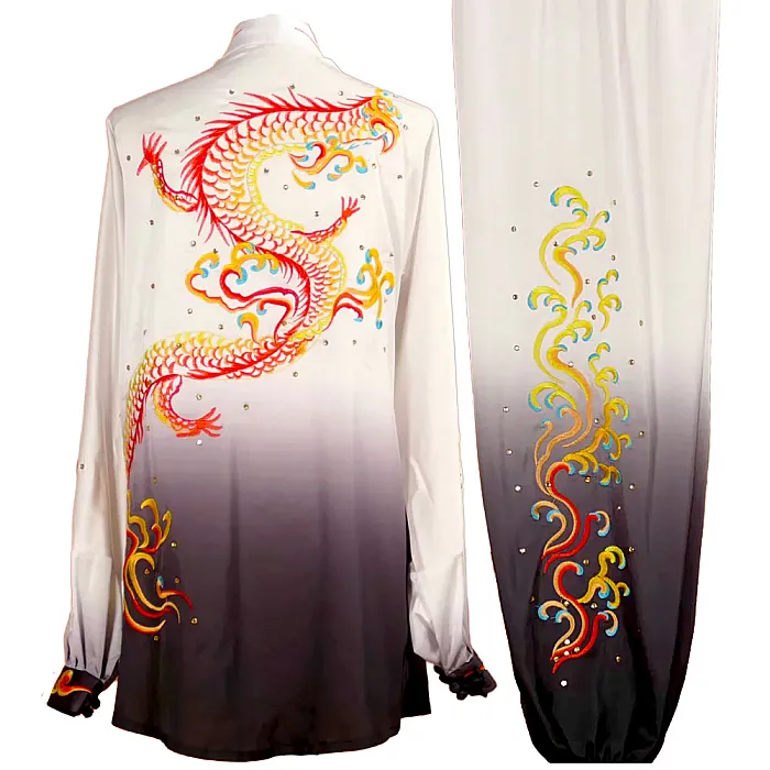 UC007 - White/black Gradient Uniform with Dragon Embroidery