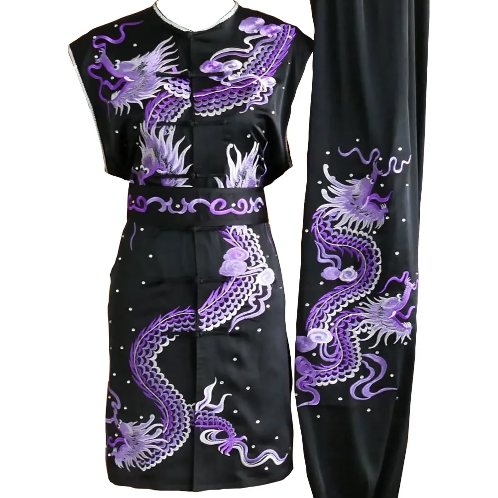 Black Southern Style Kung Fu Uniform with Purple Dragon Embroidery (Pre-Order)