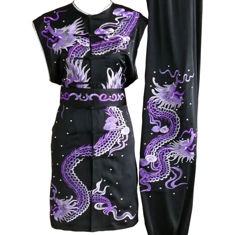 Black Southern Style Kung Fu Uniform with Purple Dragon Embroidery