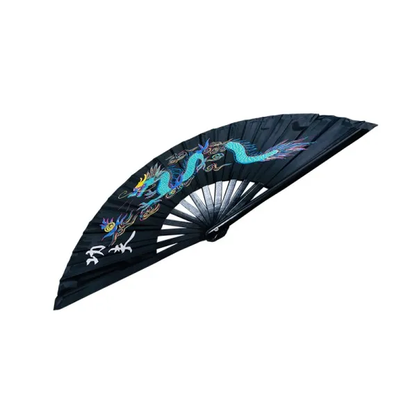 Single Dragon Kung Fu Bamboo Rib Black Fan (Fan31)