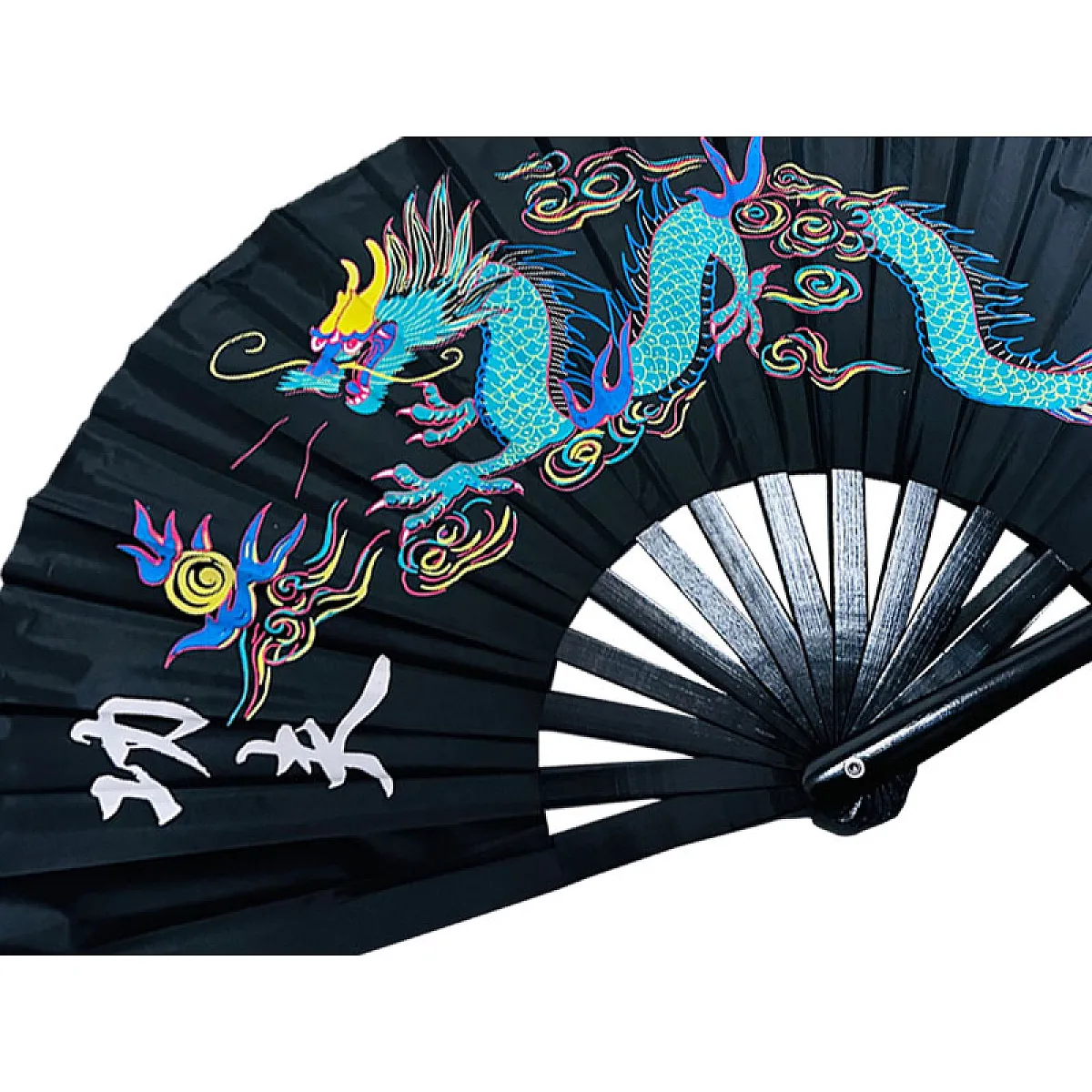 Single Dragon Kung Fu Fan (Fan31) – Black Bamboo Rib Martial Arts Fan