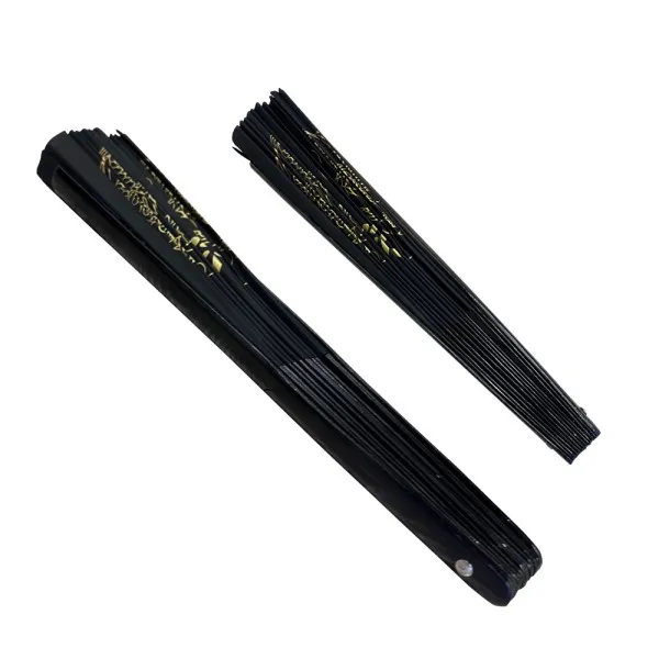 Black Twin Golden Dragon Tai Chi Kung Fu Bamboo Rib Fan (Fan07)