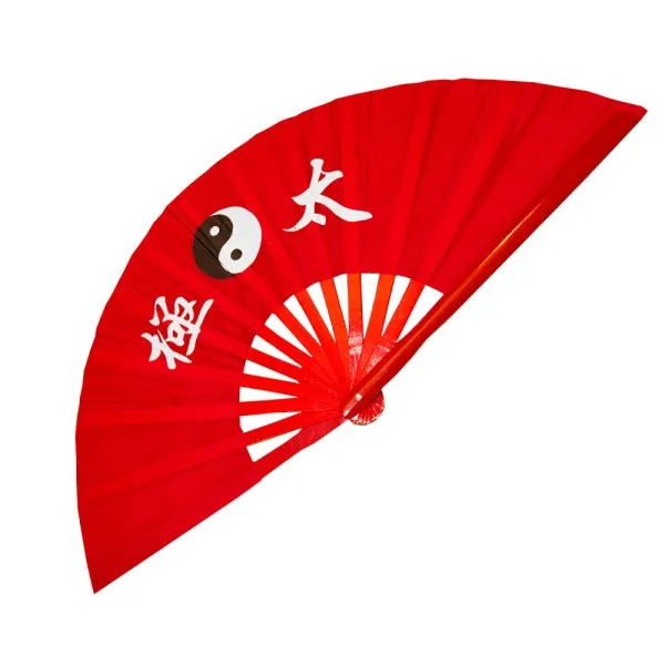 Red Tai Chi Bamboo Rib Fan with Yin and Yang Design (Fan12)