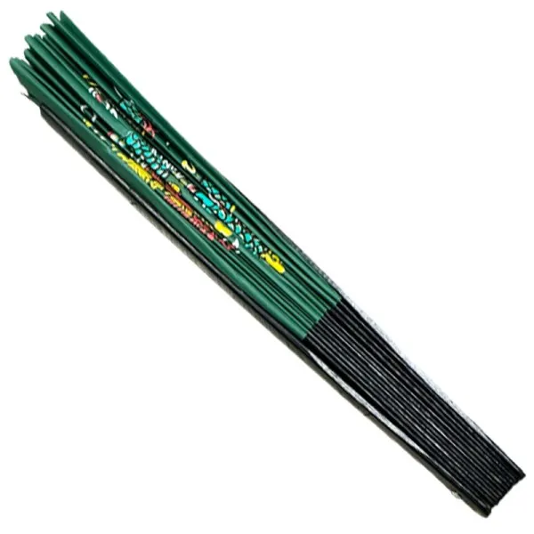 Green Dragon Phoenix Tai Chi Fan with Black Bamboo Ribs (Fan14)