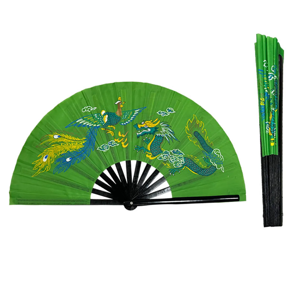 Green Dragon Phoenix Tai Chi Kung Fu Fan (Fan14) – Bamboo Ribs & Artistic Martial Arts Design