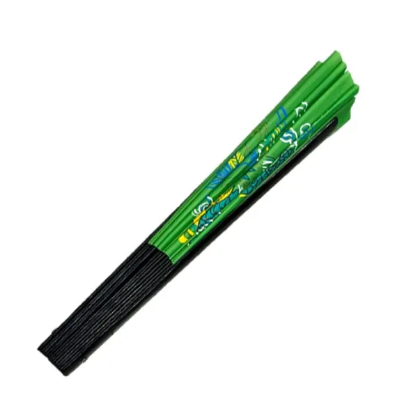 Green Dragon Phoenix Tai Chi Fan with Black Bamboo Ribs (Fan14)