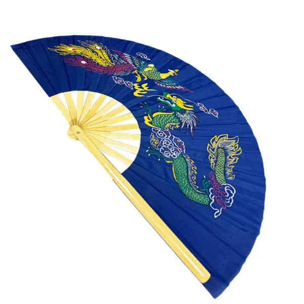 Fan17-1 Blue Dragon Phoenix Taichi Fan with original Bamboo Rib