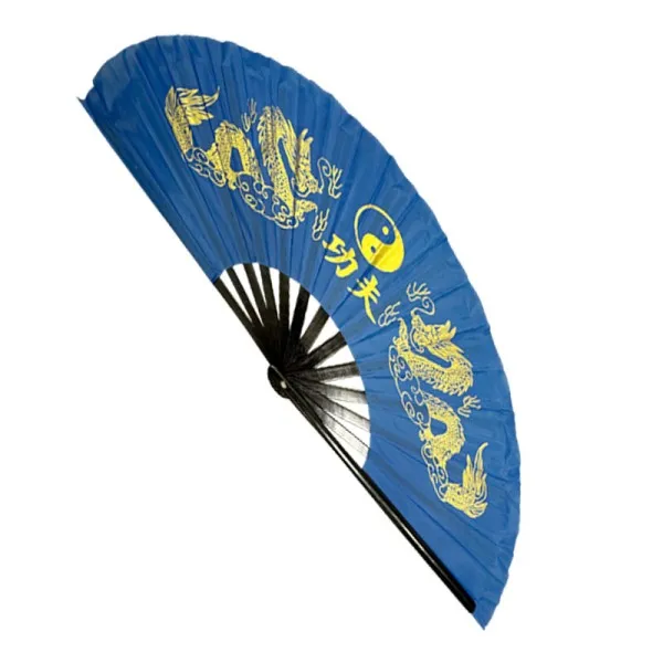Blue Twin Golden Dragon Tai Chi Kung Fu Fan (Fan19-1)