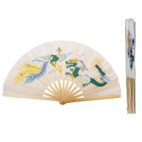White Nylon Bamboo Rib Tai Chi Fan with Dragon and Phoenix Design (Fan20)