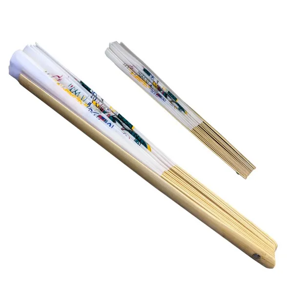 White Nylon Bamboo Rib Tai Chi Fan with Dragon and Phoenix Design (Fan20)