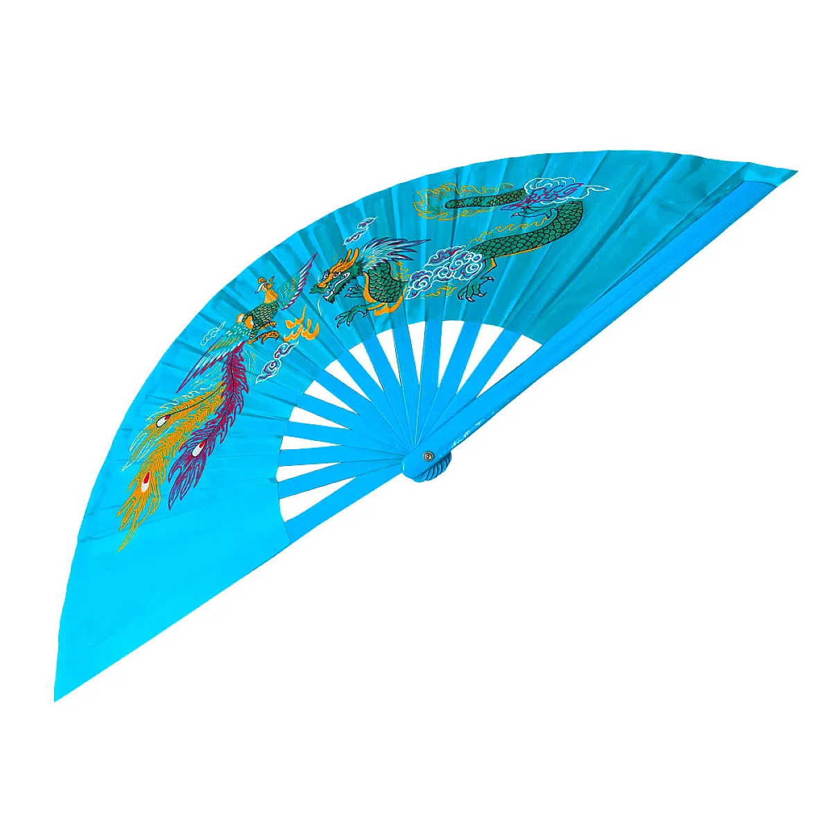 Lake Blue Dragon Phoenix Tai Chi Fan with Blue Bamboo Rib (Fan21)