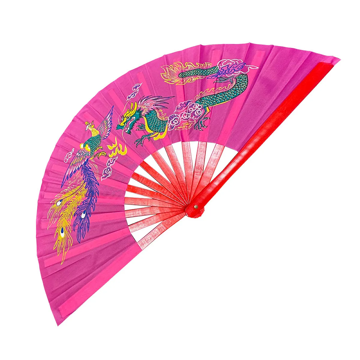 Pink Dragon Phoenix Tai Chi Fan – 13" Lightweight Bamboo Martial Arts Fan (Fan28)