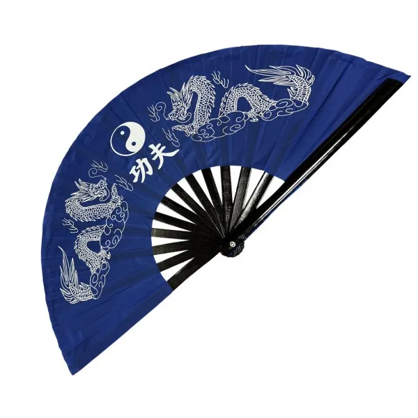 Blue Twin Dragon Tai Chi Kung Fu Fan (Fan19)