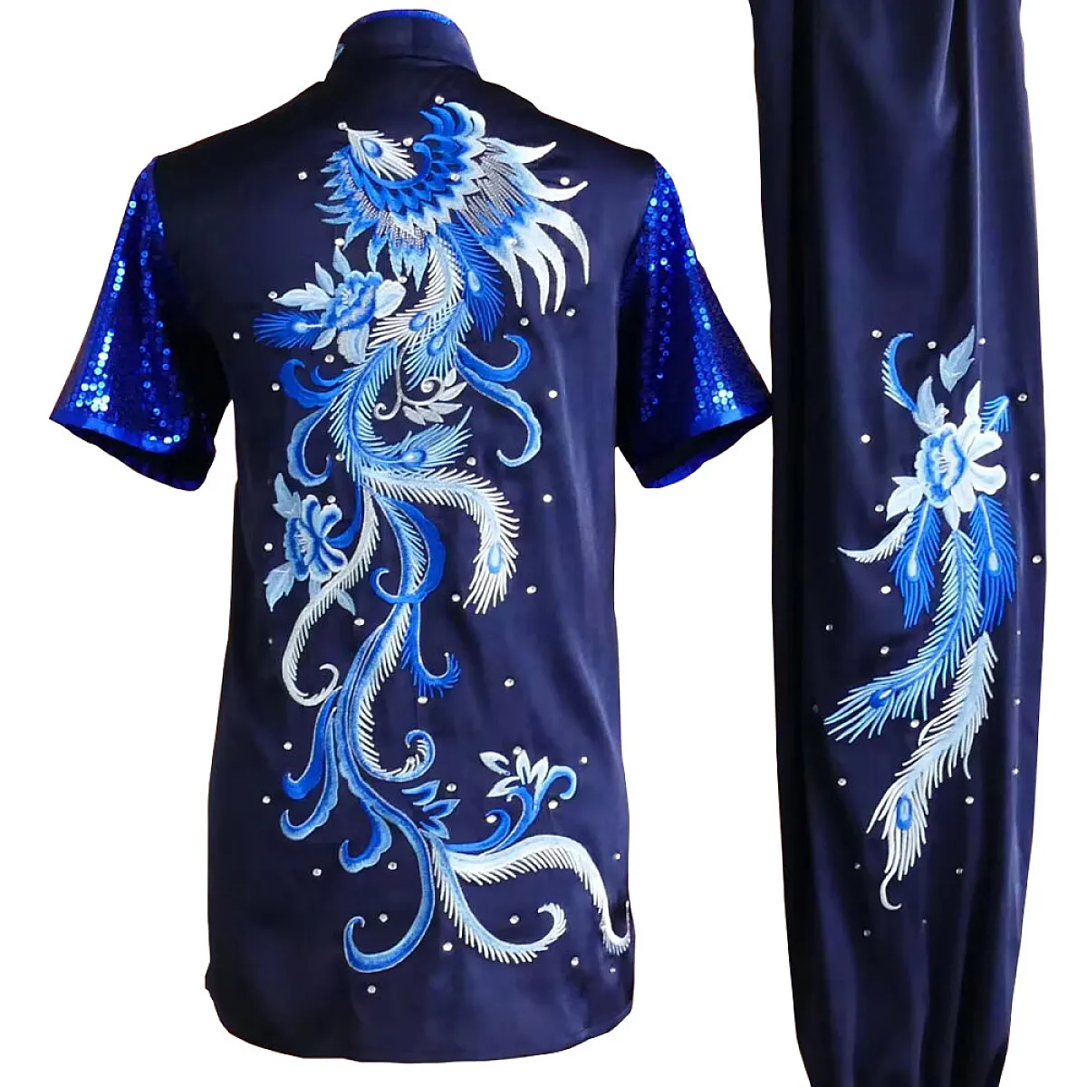 UC2024-024 Navy Kung Fu Wushu Uniform with Blue Phoenix Embroidery