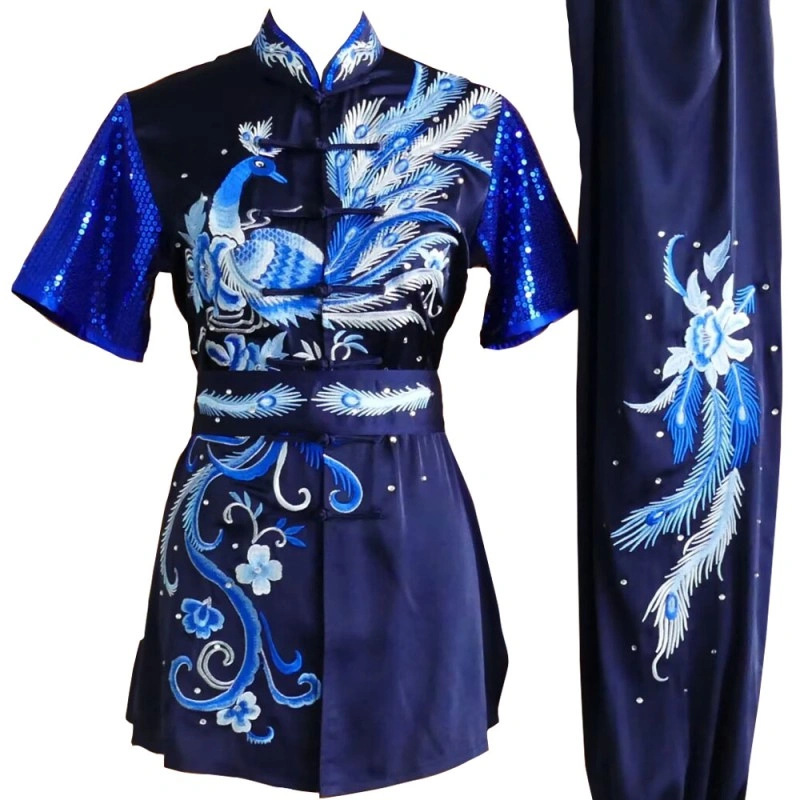 UC2024-024 Navy Kung Fu Wushu Uniform with Blue Phoenix Embroidery