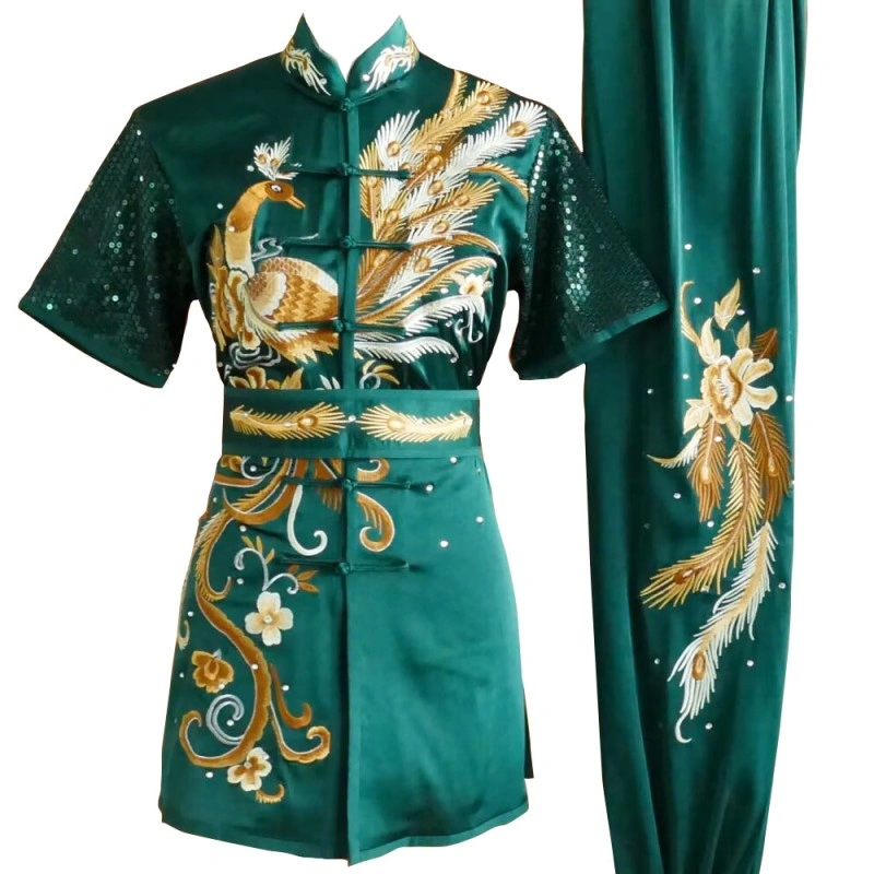 Emerald Kung Fu Wushu Uniform with Golden Phoenix Embroidery