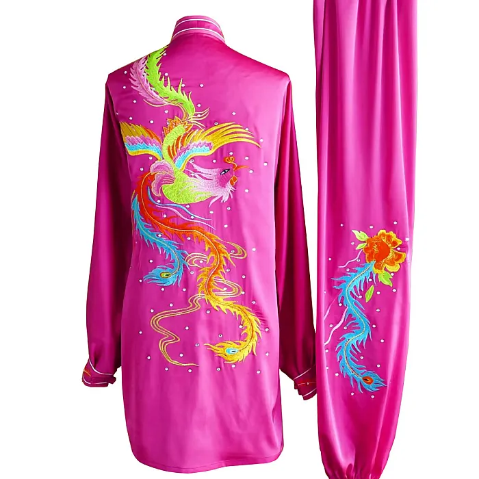 Rosy Tai Chi Uniform with Multicolor Phoenix Embroidery and Traditional Chinese Cross-Collar Design UC2024-029