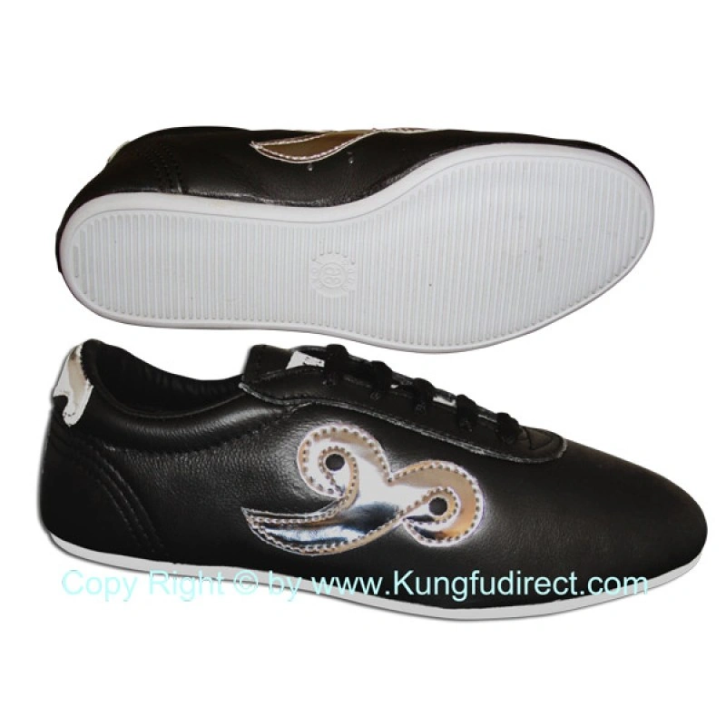 Black Leather Wushu Shoes with Cloud Design (FT025)