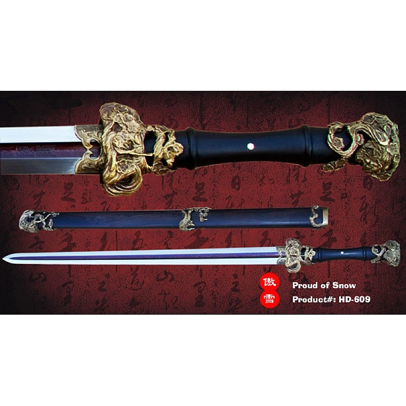 Hand-Forged Straight Sword – Water Wave Pattern Steel with Ebony Scabbard (HanDing Collection)