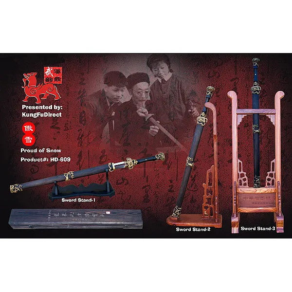 Hand-Forged Straight Sword – Water Wave Pattern Steel with Ebony Scabbard (HanDing Collection)