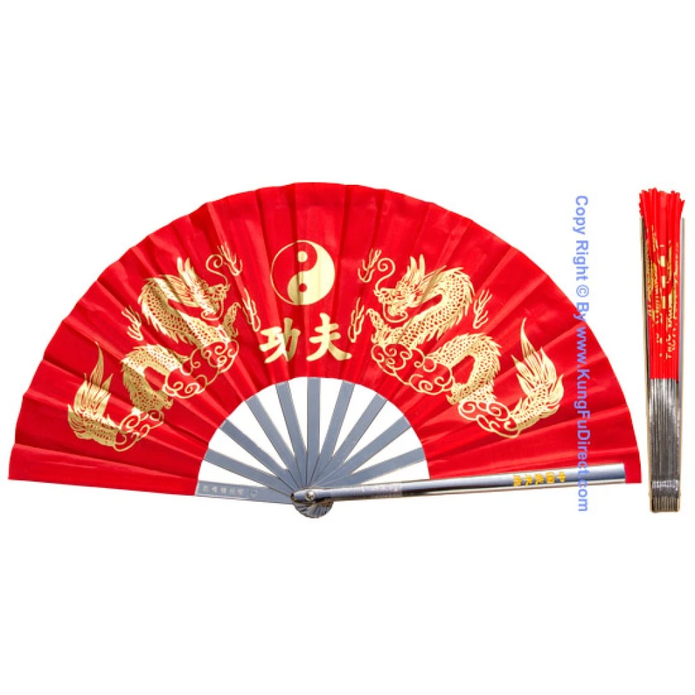 Metal Golden Dragon Red Tai Chi Kung Fu Fan (Fan03)