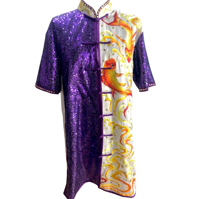 Purple/White Fish Embroidery Silk Kung Fu Uniform