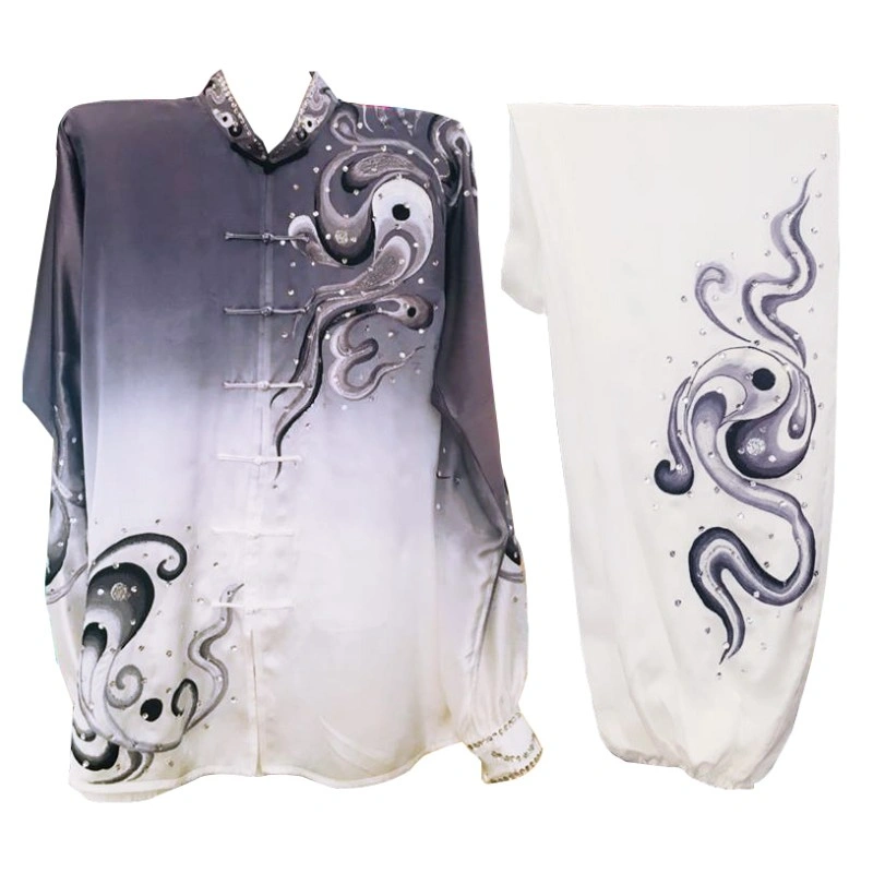PSU005 – Grey/White Taichi Logo Embroidery Silk Kung Fu Uniform