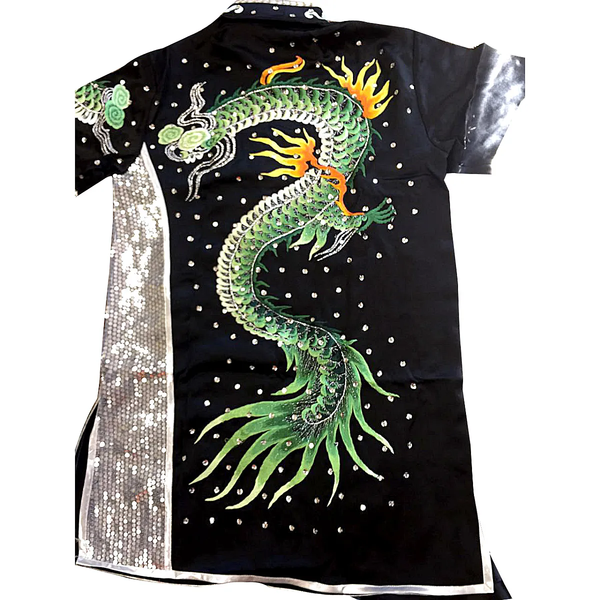 PSU025 – Black Silk Kung Fu Uniform with Green Dragon Embroidery