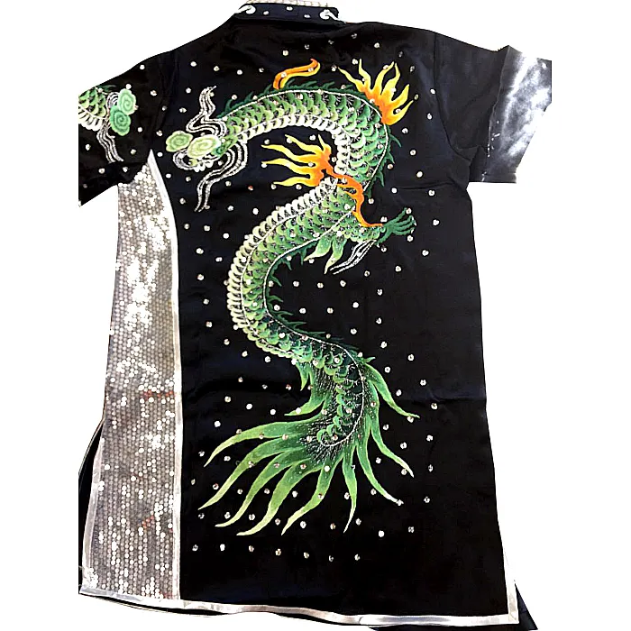PSU025 – Black Silk Kung Fu Uniform with Green Dragon Embroidery
