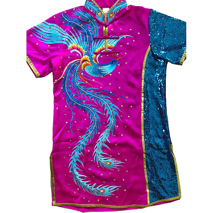 PSU033 – Magenta/Blue Phoenix Embroidery Silk Kung Fu Uniform